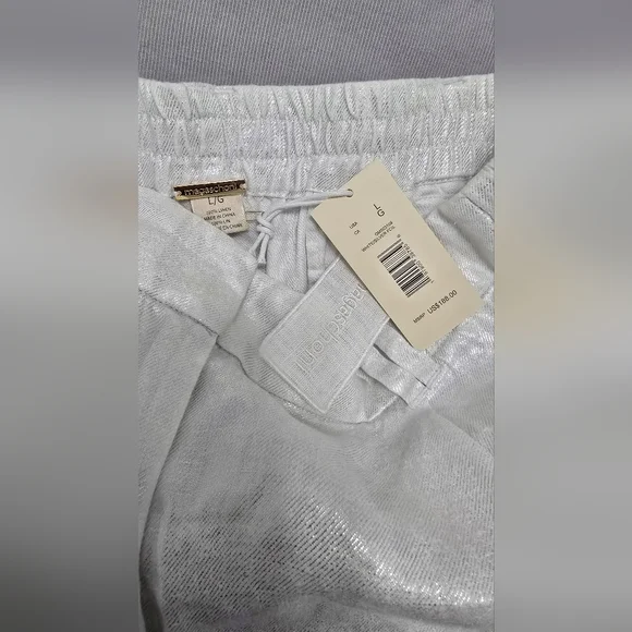 Magaschoni 100% Linen White Silver Wide Leg High Waist Pants, Nwt, Flowy - Picture 4 of 4